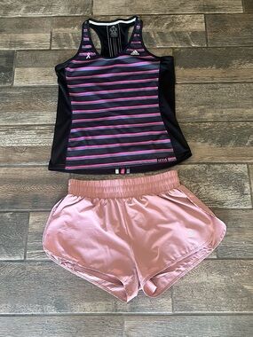 Haimont athletic shorts with built in lining M  Adidas Against Cancer tank top L
